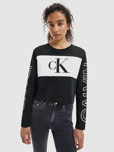 Calvin Klein Ruhák HU270528 | Calvin Klein Cropped Logo Női Póló Fekete